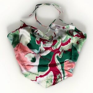 Fate BNWT Vibrant White/Green Multi Abstract Crop Top